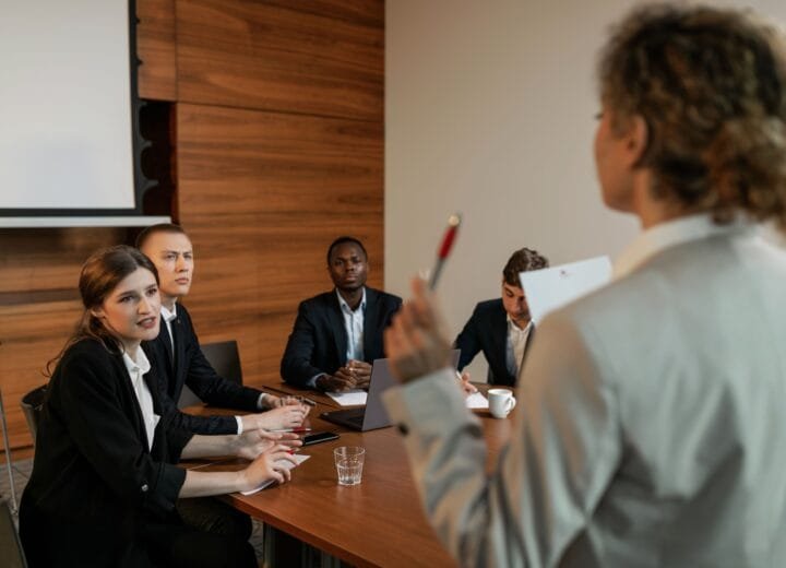 Business management consultants meeting in a modern office